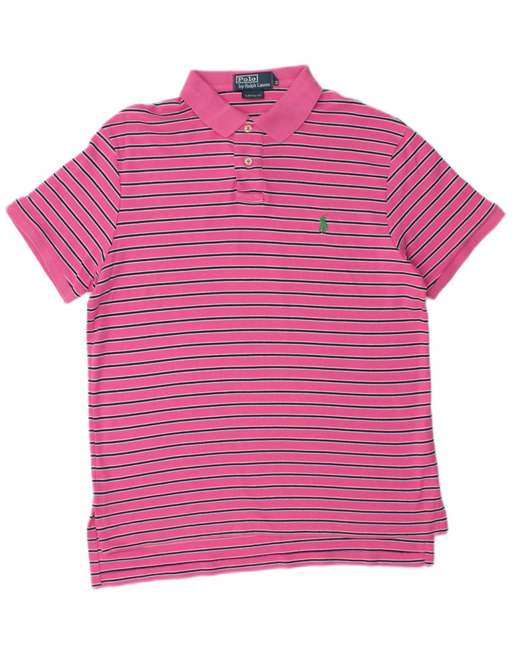 POLO RALPH LAUREN Camisa polo masculina de ajuste personalizado médio algodão listrado rosa
