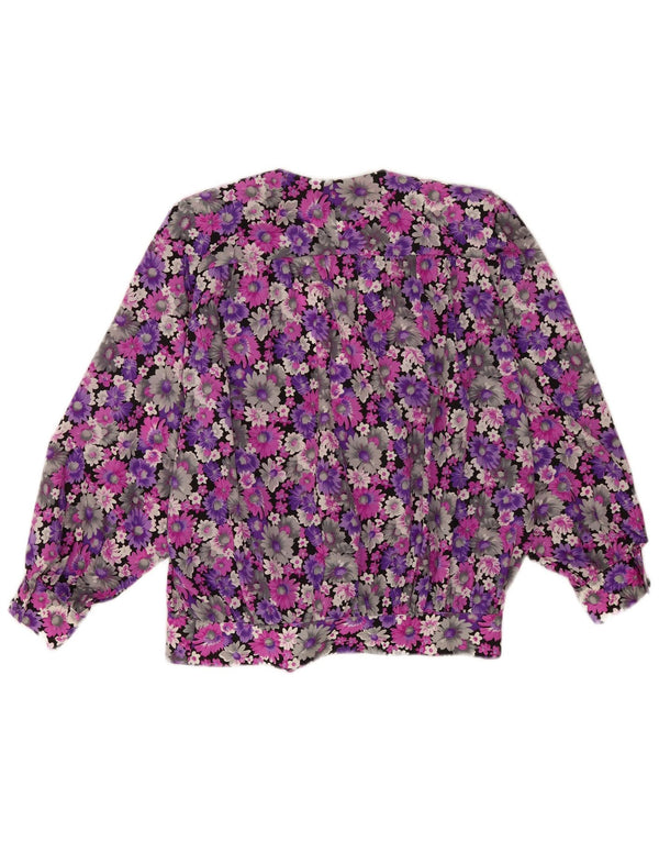 Blusa feminina vintage com camisa envolvente UK 18 XL roxo floral