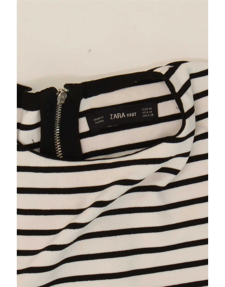 Zara Womens Crop Top Manga Longa Reino Unido 12 Médio Listrado Branco