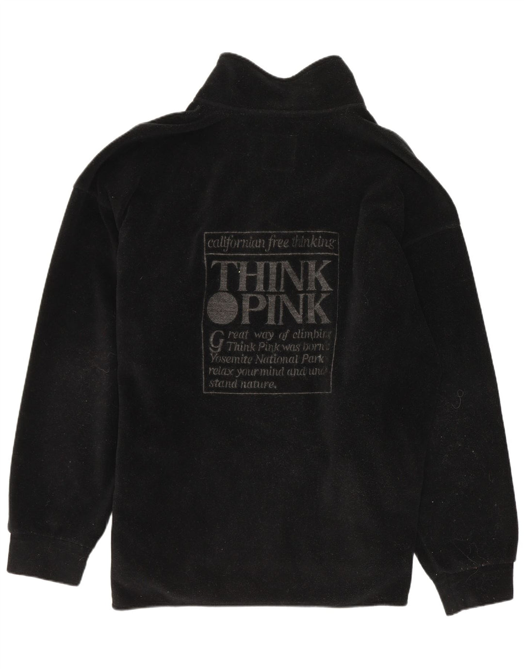 Suéter de lã masculino Think Pink com zíper e gola grande em poliéster preto