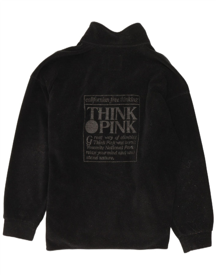 Suéter de lã masculino Think Pink com zíper e gola grande em poliéster preto