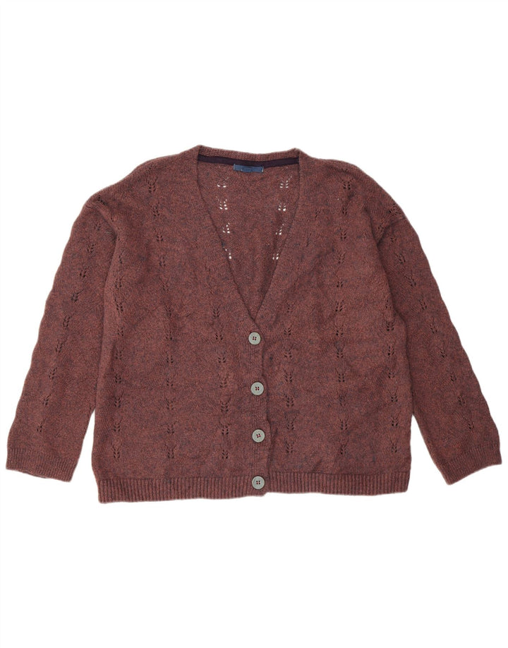 Suéter cardigã feminino de ajuste solto White Stuff Reino Unido 14 acrílico marrom médio