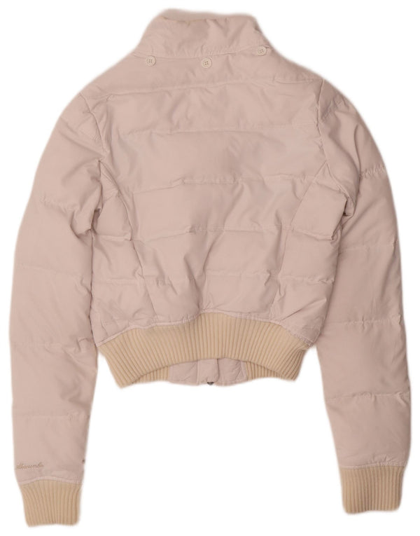 Jaqueta acolchoada feminina Abercrombie & Fitch UK 10 pequena nylon branco