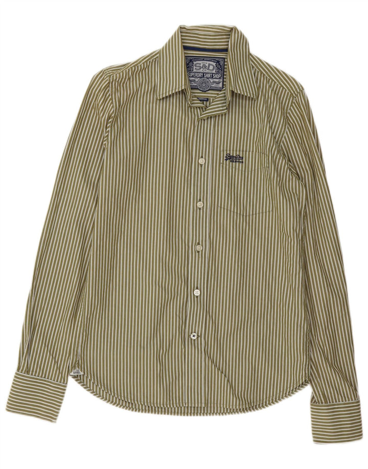 Camisa masculina SUPERDRY listrada cáqui média de algodão