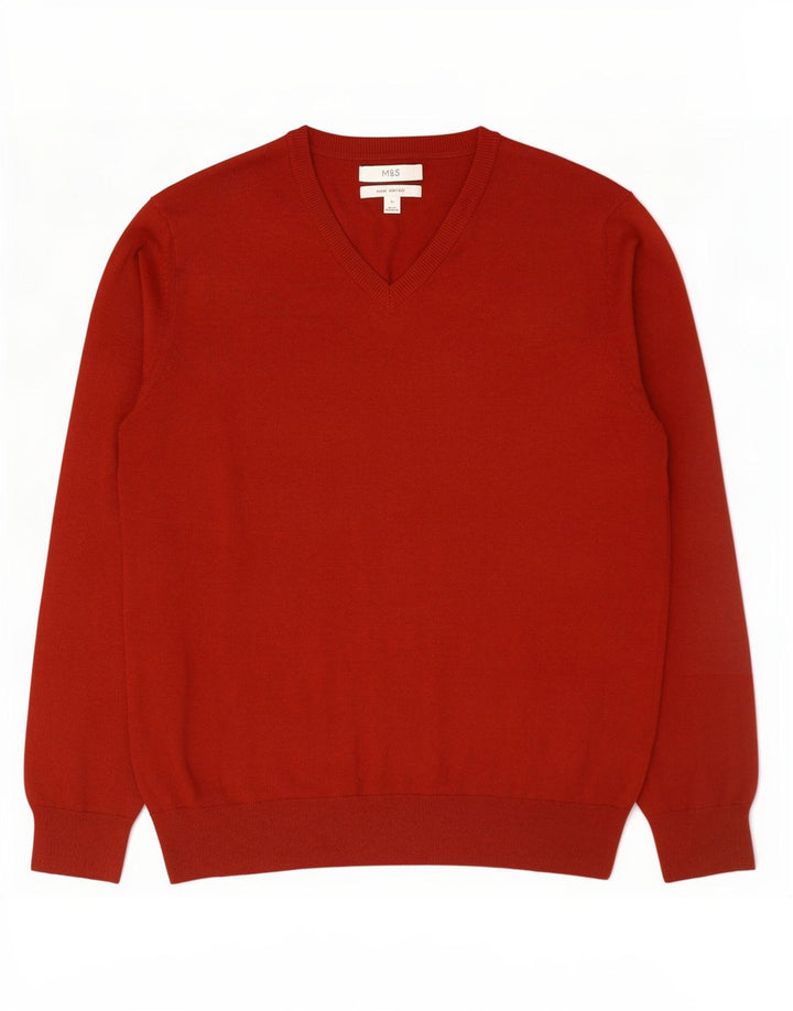 Suéter masculino Marks & Spencer com decote em V XL de algodão vermelho