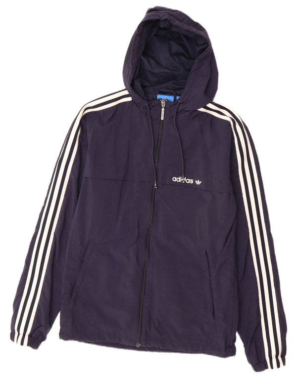 Adidas masculino com capuz jaqueta superior XS azul marinho nylon