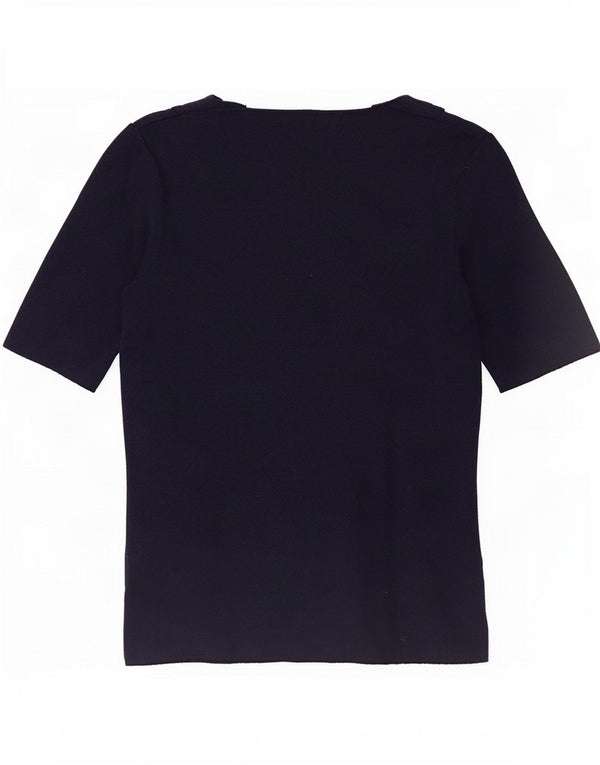 Camiseta feminina Marks & Spencer Crop Top UK 10 pequena viscose azul marinho