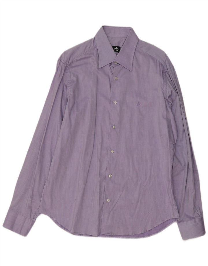 Camisa masculina ROCCOBAROCCO tamanho 41 16 grande algodão listrado roxo