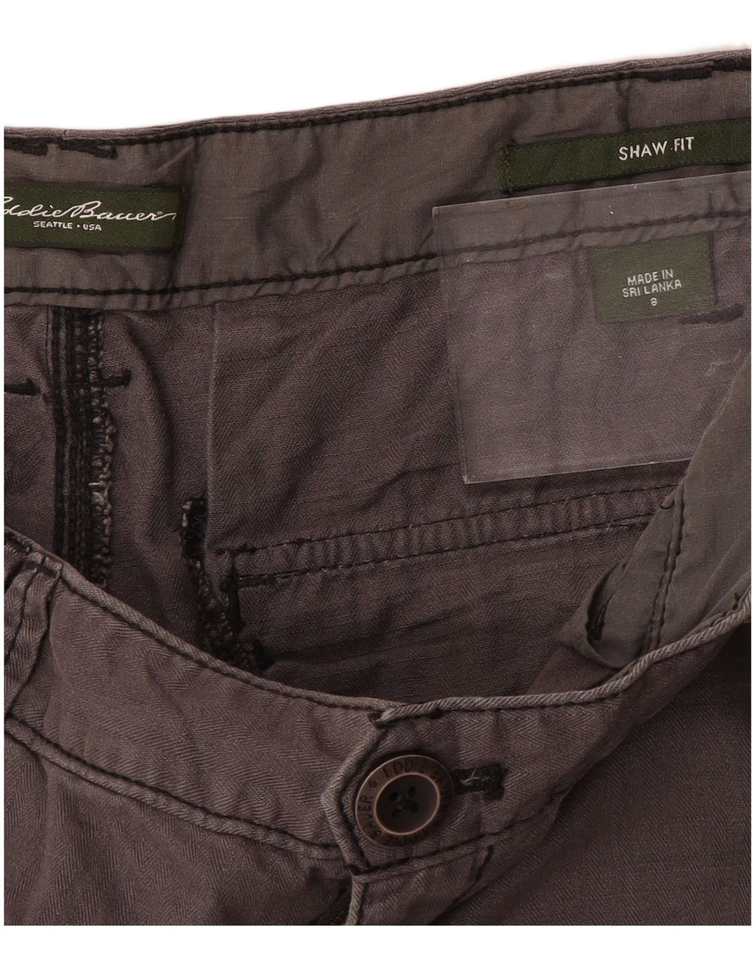 Calça feminina EDDIE BAUER reta cortada EUA 8 médio W32 L23 cinza
