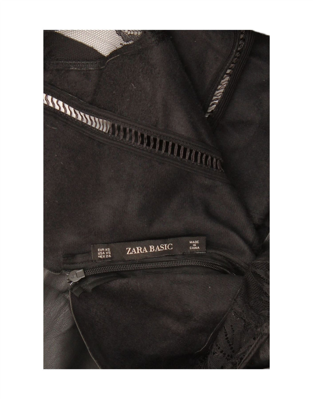 ZARA Vestido feminino sem mangas com bainha de couro Reino Unido 4 XS Preto