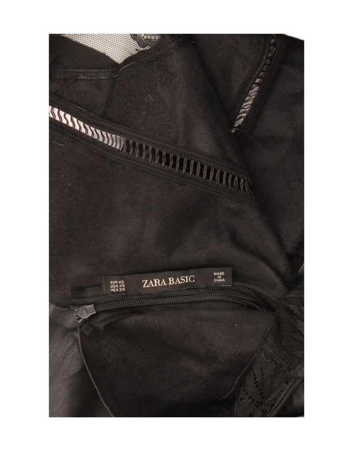 ZARA Vestido feminino sem mangas com bainha de couro Reino Unido 4 XS Preto