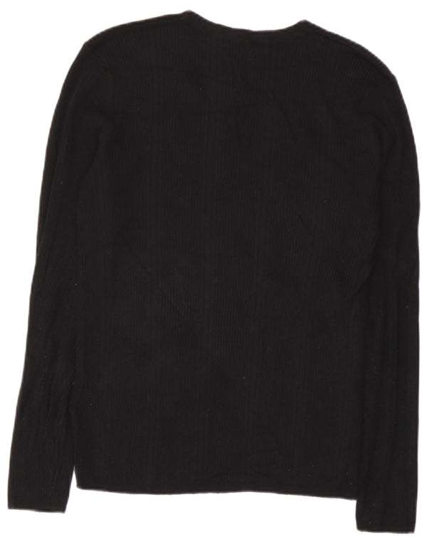 Top feminino Marks & Spencer de manga comprida UK 10 viscose listrada preta pequena