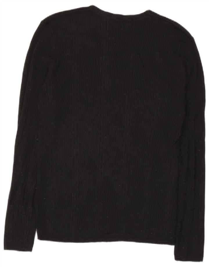 Top feminino Marks & Spencer de manga comprida UK 10 viscose listrada preta pequena