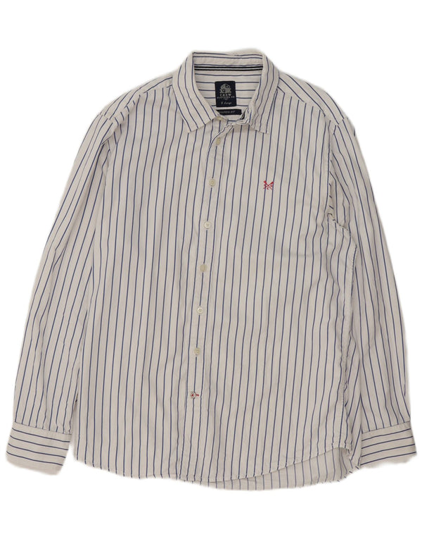 Crew Clothing Camisa masculina sob medida XL algodão listrado branco