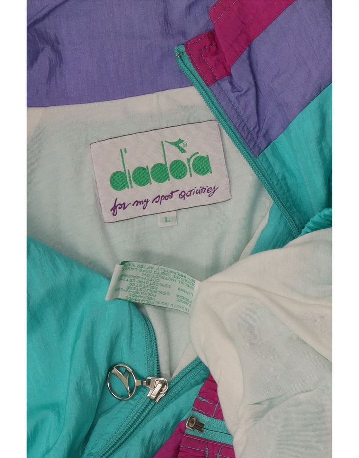 Diadora Womens Tracksuit Top Jacket Grande Turquesa Colourblock Poliamida