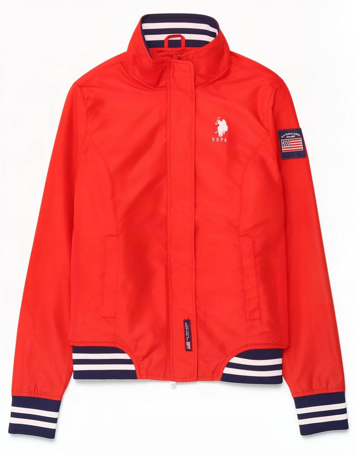 US Polo Assn. Jaqueta bomber feminina UK 14 poliéster colorblock vermelho médio
