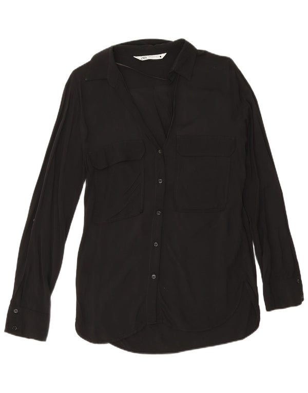 Blusa feminina Zara com ajuste solto Reino Unido 6 XS preto viscose