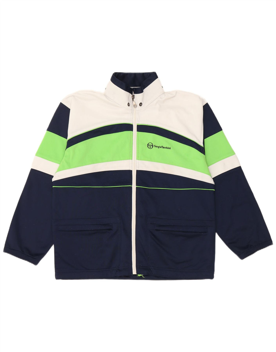 Sergio Tacchini Jaqueta masculina de agasalho pequeno bloco colorido azul marinho