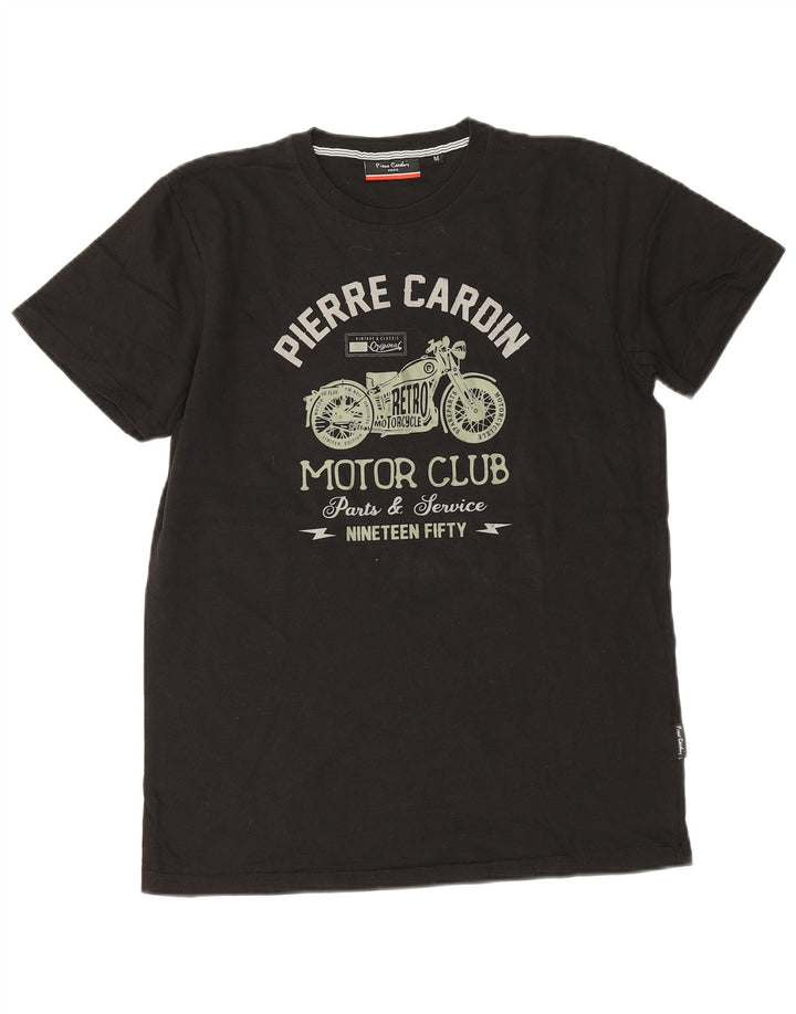 Camiseta gráfica masculina Pierre Cardin Top médio algodão preto