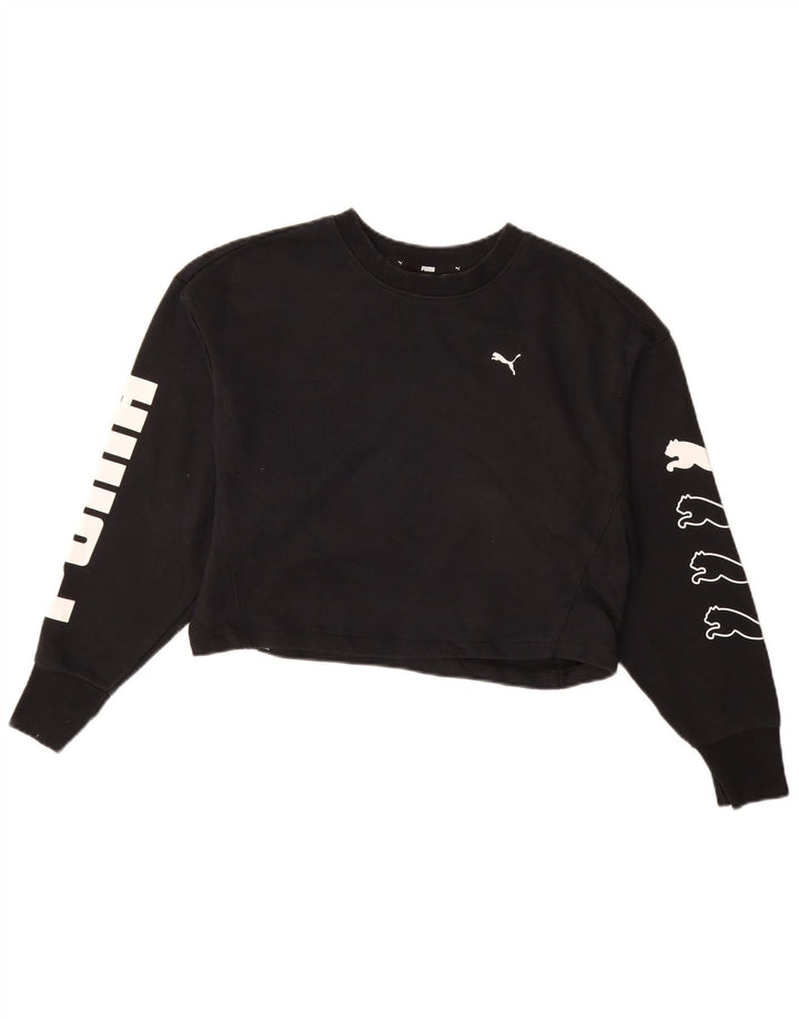 Suéter feminino PUMA com estampa oversized cropped UK 10 pequeno preto