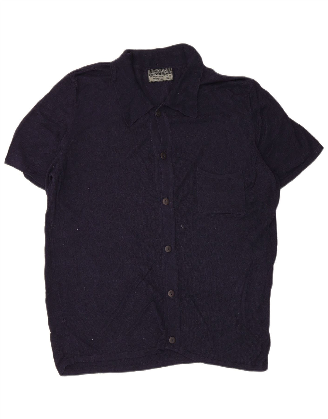 Zara Camisa masculina de manga curta XL Azul marinho Rayon