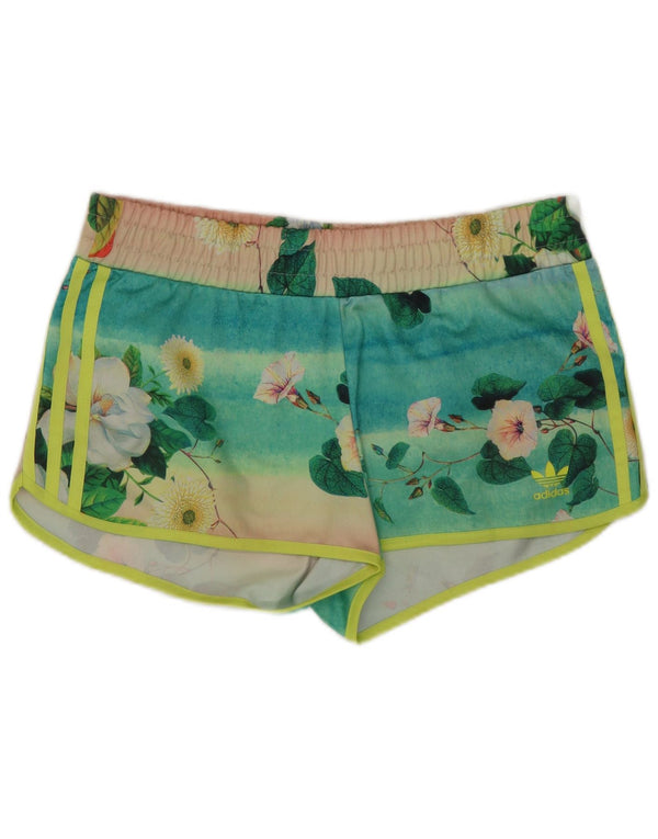 Shorts esportivos gráficos femininos Adidas UK 12 poliéster floral verde médio