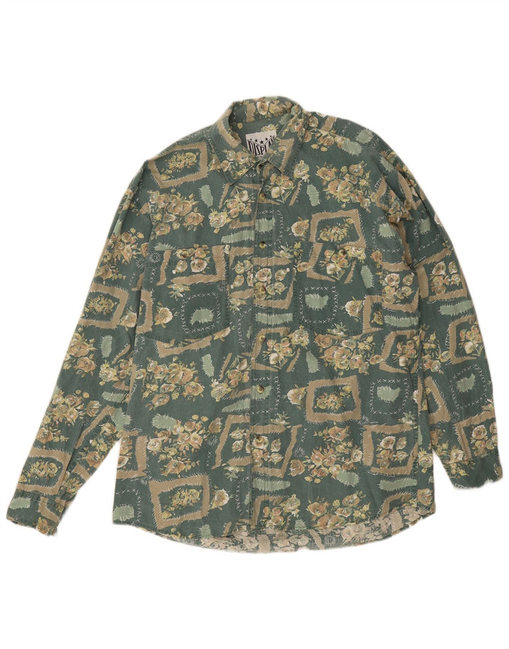 Camisa masculina vintage algodão floral verde médio