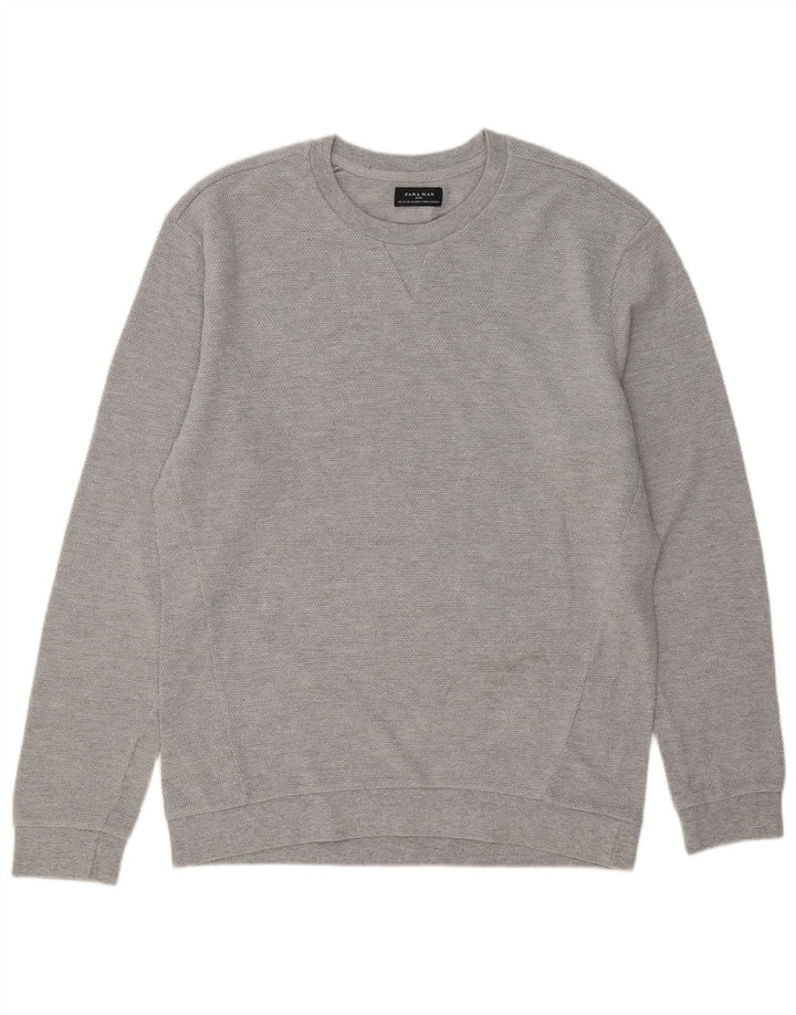 Zara Suéter masculino com gola redonda XL algodão cinza
