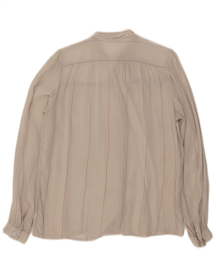 Blusa feminina Mario Pucci Cecconi com gravata frontal IT 46 grande listrada bege