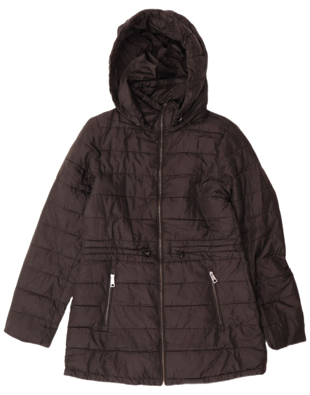 Jaqueta acolchoada com capuz feminina ZARA UK 10 poliéster preto pequeno