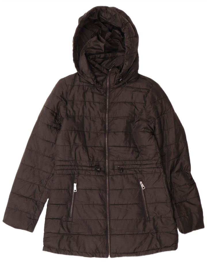 Jaqueta acolchoada com capuz feminina ZARA UK 10 poliéster preto pequeno