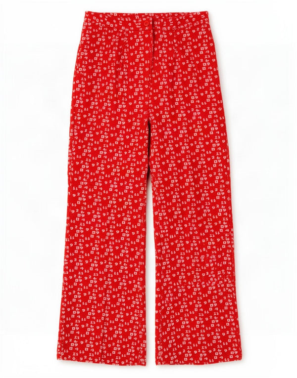 Calça feminina vintage com perna larga gráfica W24 L24 vermelha