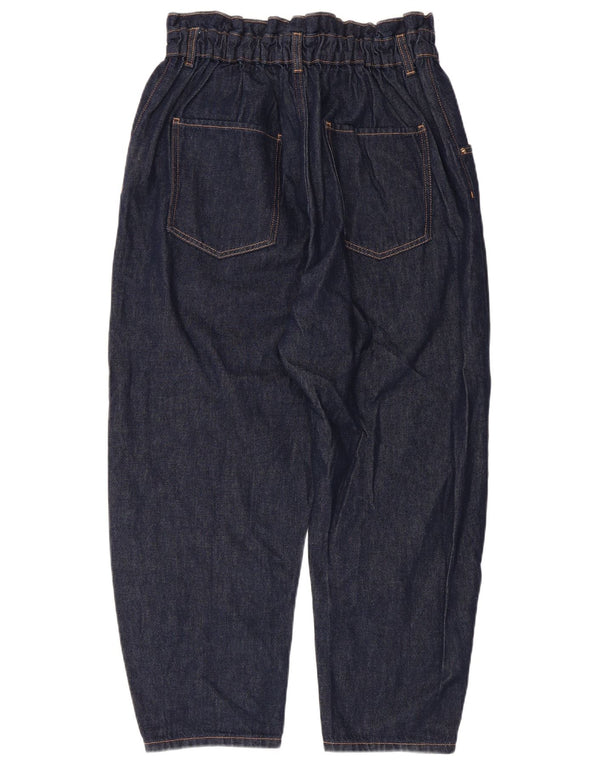 Zara Calça jeans feminina cintura alta solta corte UE 44 XL W28 L25 azul marinho