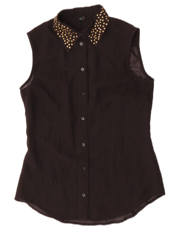 Blusa feminina sem mangas Benetton Reino Unido 10 pequena preta