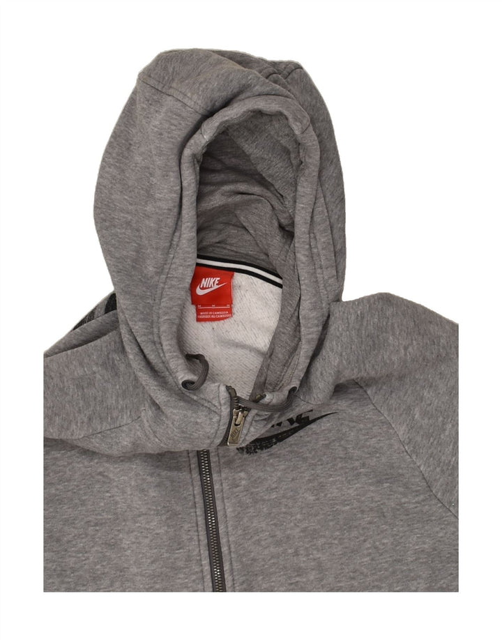 NIKE Womens Abstract Pattern Zip Hoodie Sweater UK 14 Medium Grey Cotton | Vintage Nike | Thrift | Second-Hand Nike | Used Clothing | Messina Hembry 