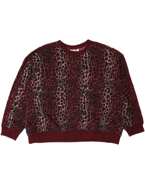 Adidas feminino oversized moletom jumper reino unido 22 3xl borgonha animal print