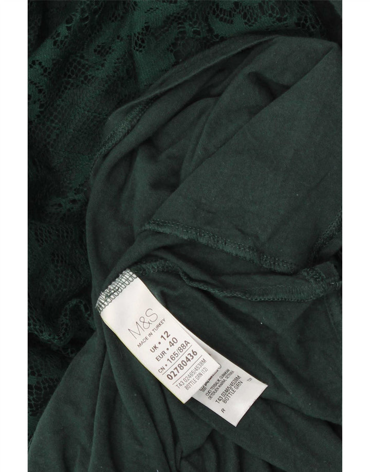 Top feminino Marks & Spencer manga comprida Reino Unido 12 viscose paisley verde médio