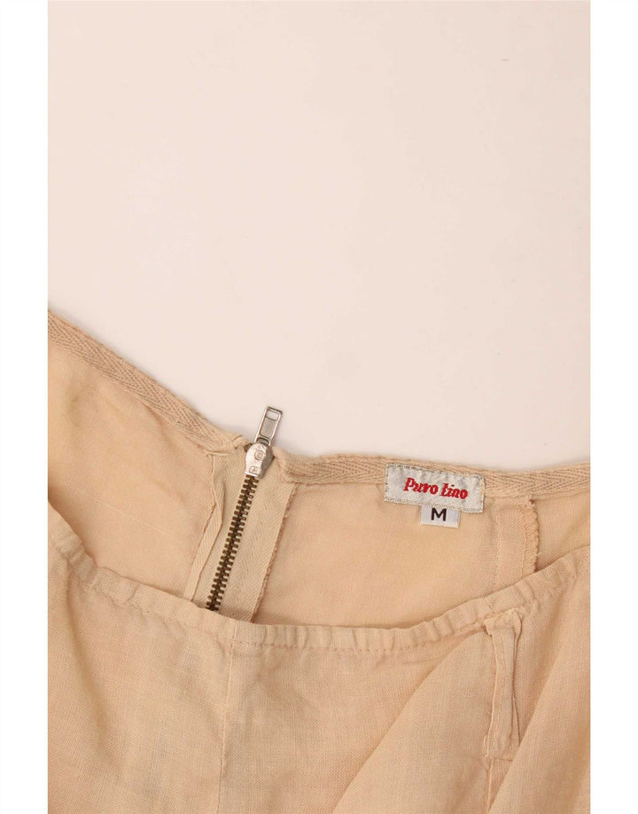 Saia Midi Feminina Vintage Médio W28 Linho Bege
