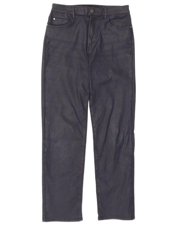 Calça casual feminina Massimo Dutti reta encerada UE 36 XS W26 L27 Marinha B