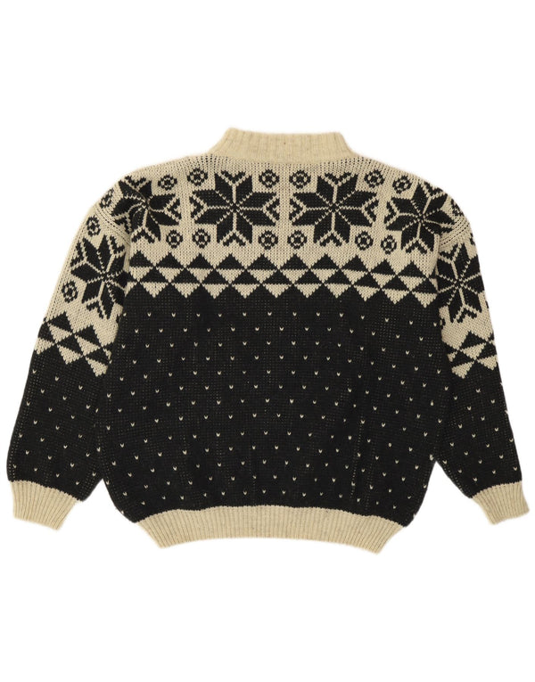 Suéter masculino Cido com gola polo gráfica grande preto Fair Isle acrílico
