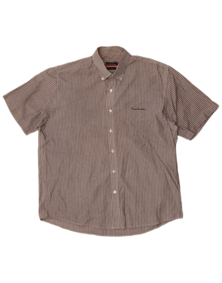 Camisa masculina de manga curta Pierre Cardin Regular Fit XL poliéster listrado cinza