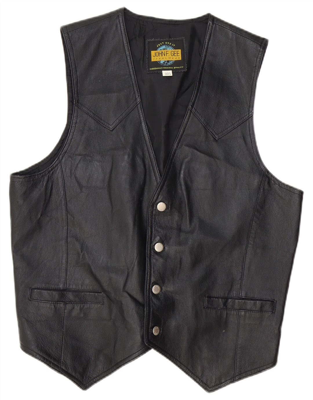 Colete de couro masculino John F Gee couro preto médio