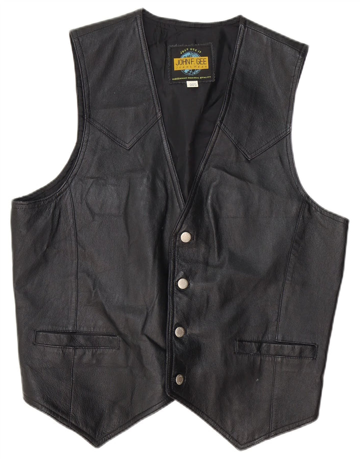 Colete de couro masculino John F Gee couro preto médio
