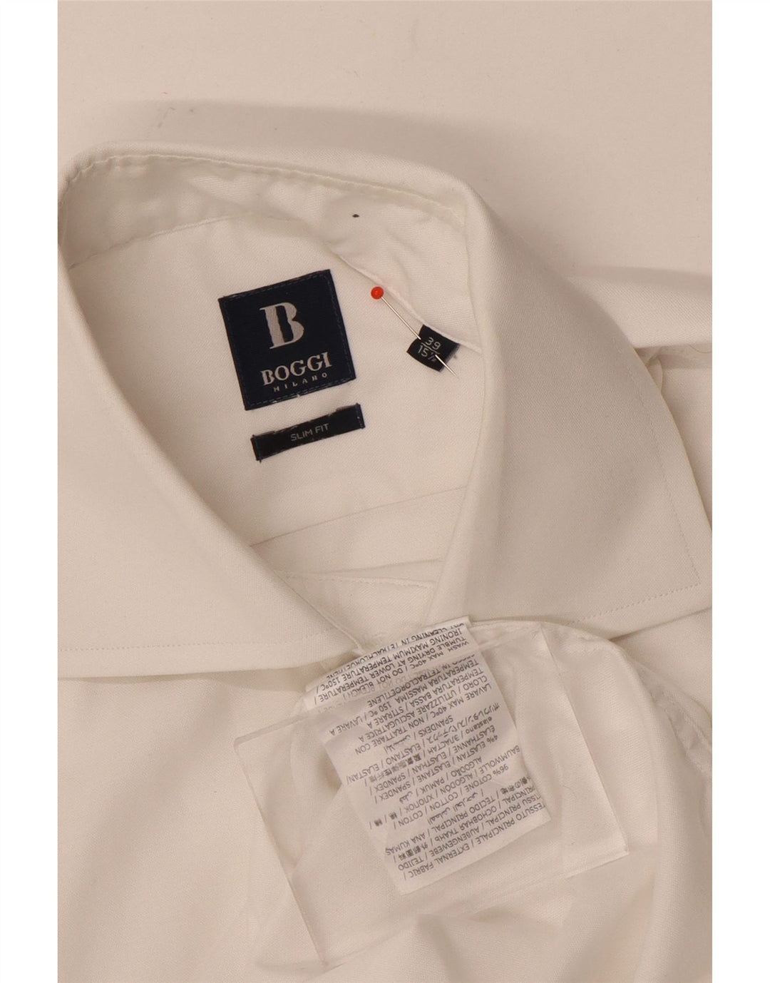 Camisa masculina Boggi Slim Fit tamanho 39 15 1/2 algodão branco médio