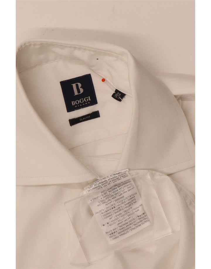 Camisa masculina Boggi Slim Fit tamanho 39 15 1/2 algodão branco médio