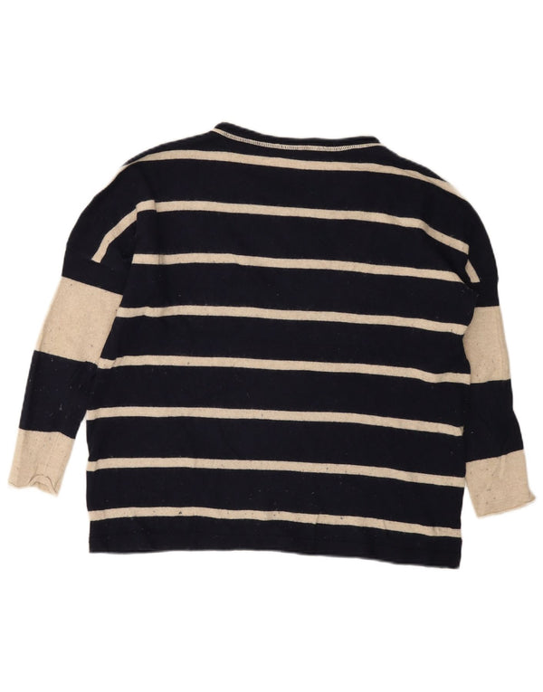 Suéter feminino French Connection com gola canoa Reino Unido 6 XS azul marinho listrado