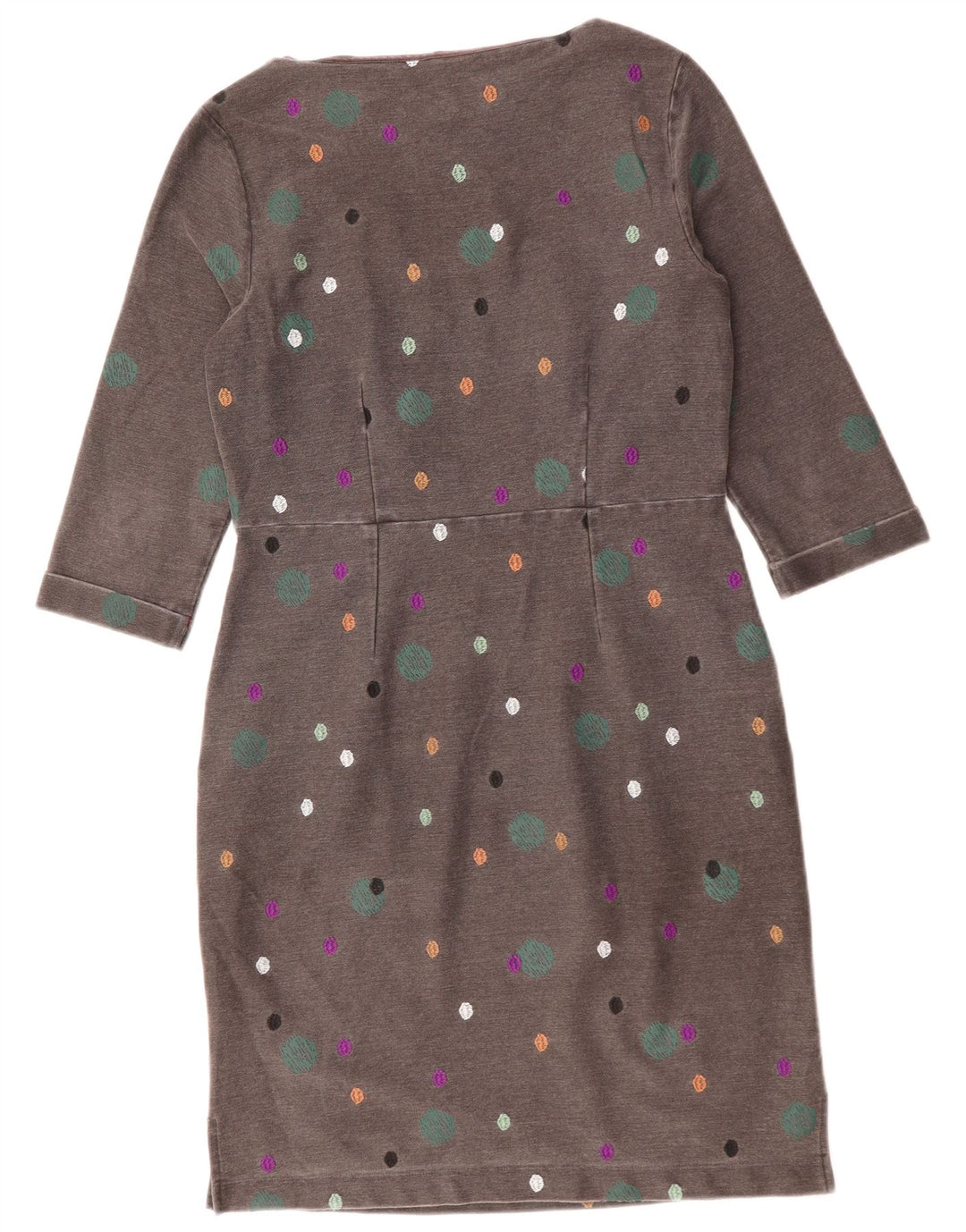 WHITE STUFF Vestido feminino manga 3/4 com bainha UK 12 cinza médio manchado