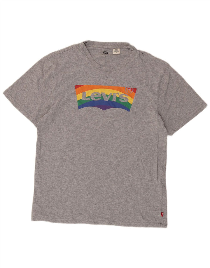 Camiseta gráfica masculina LEVI'S Top algodão manchado cinza médio