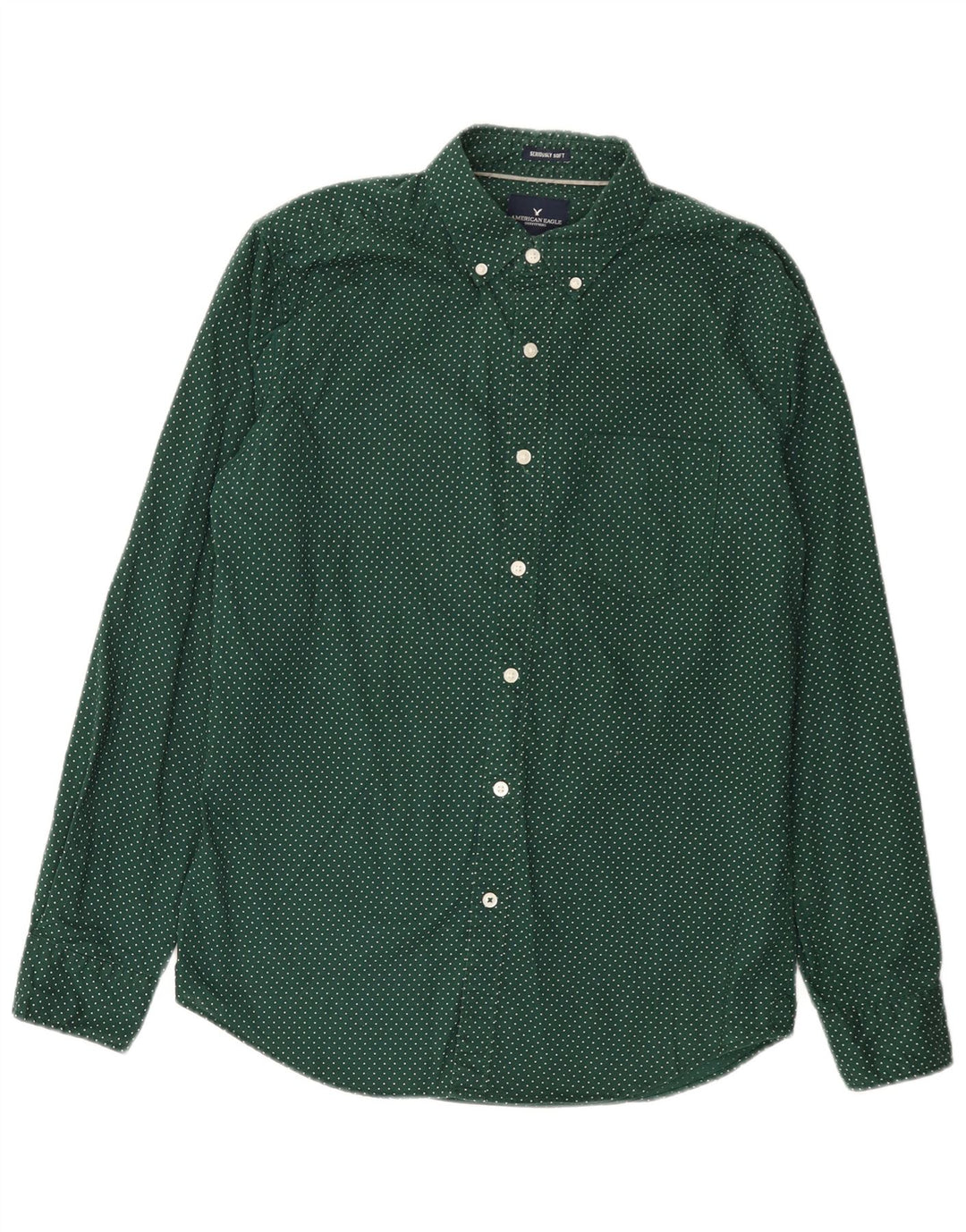 American Eagle Camisa masculina clássica de ajuste pequeno algodão manchado verde