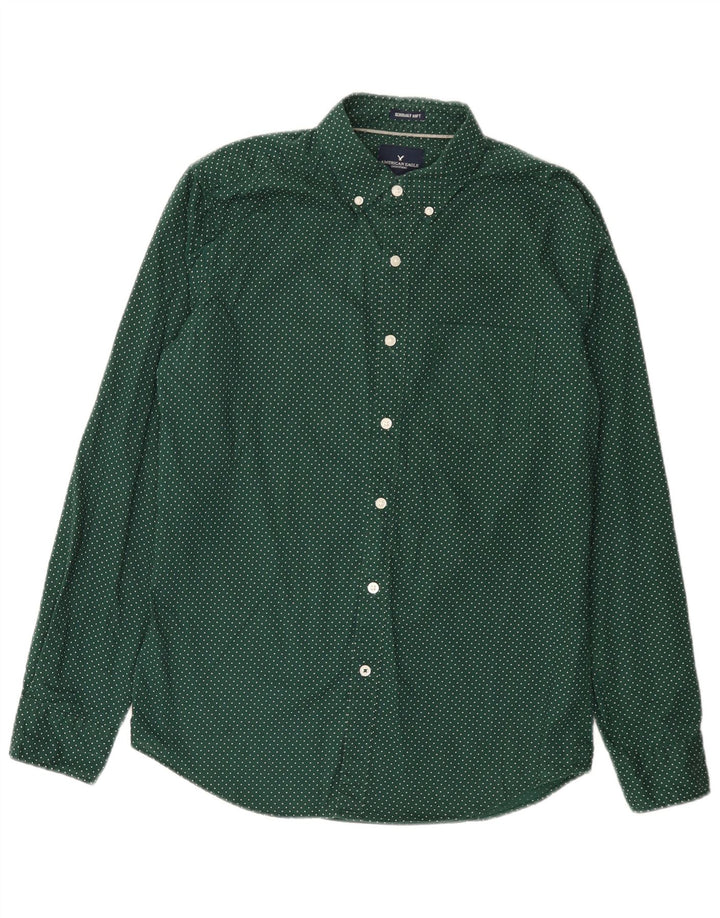 American Eagle Camisa masculina clássica de ajuste pequeno algodão manchado verde